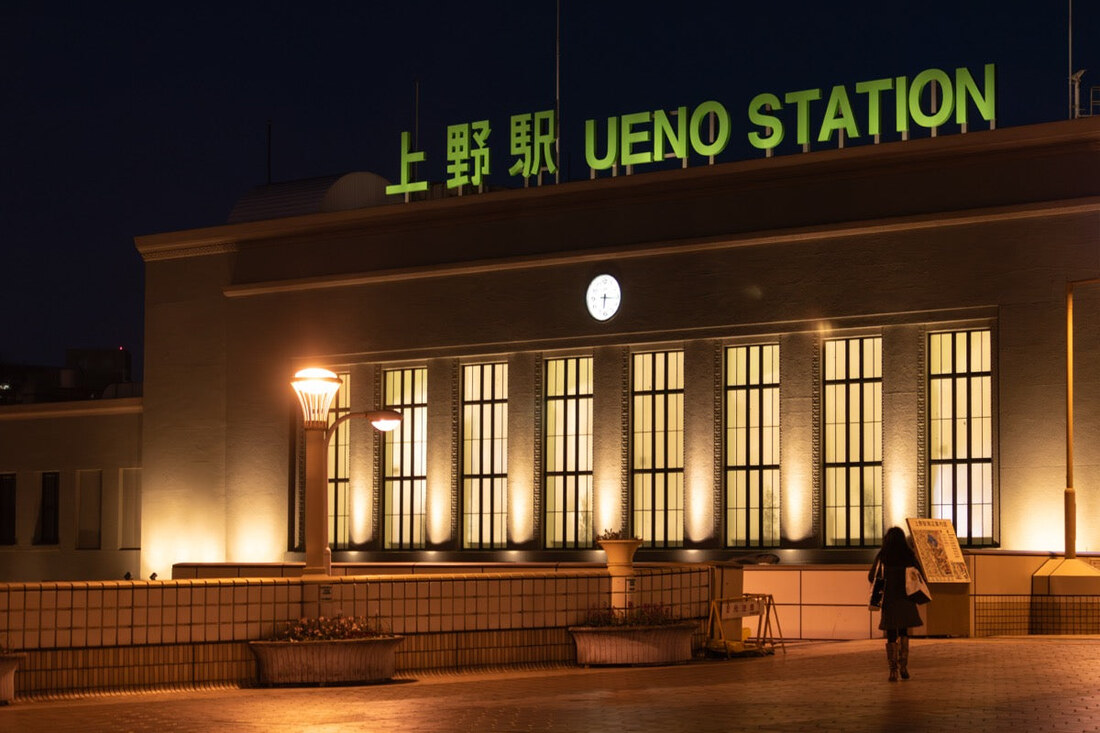 A station glowing after hours — a frame from Stevie's own camera